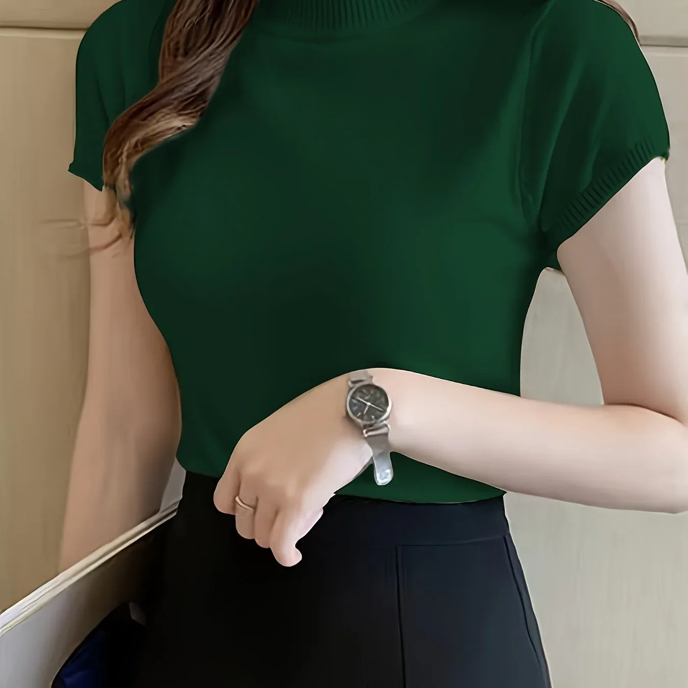 Fitted Short Sleeve Knit Top - Image 22