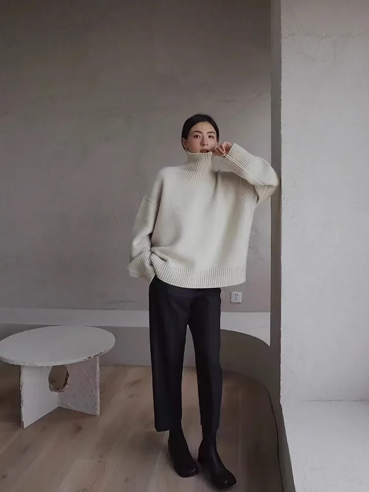 2024 Autumn and Winter New Thick Cashmere Sweater Women High Neck Pullover Sweater Warm Loose Knitted Base Sweater Jacket Tops - Image 26