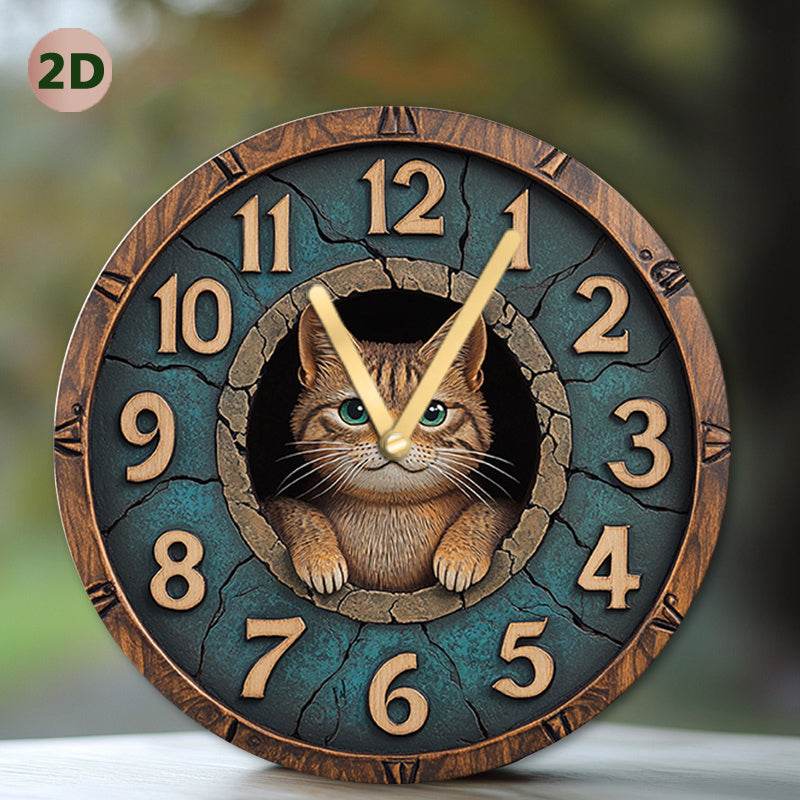 Adorable Silent Cat Wall Clock  Wood Design for Home Decor - Image 3