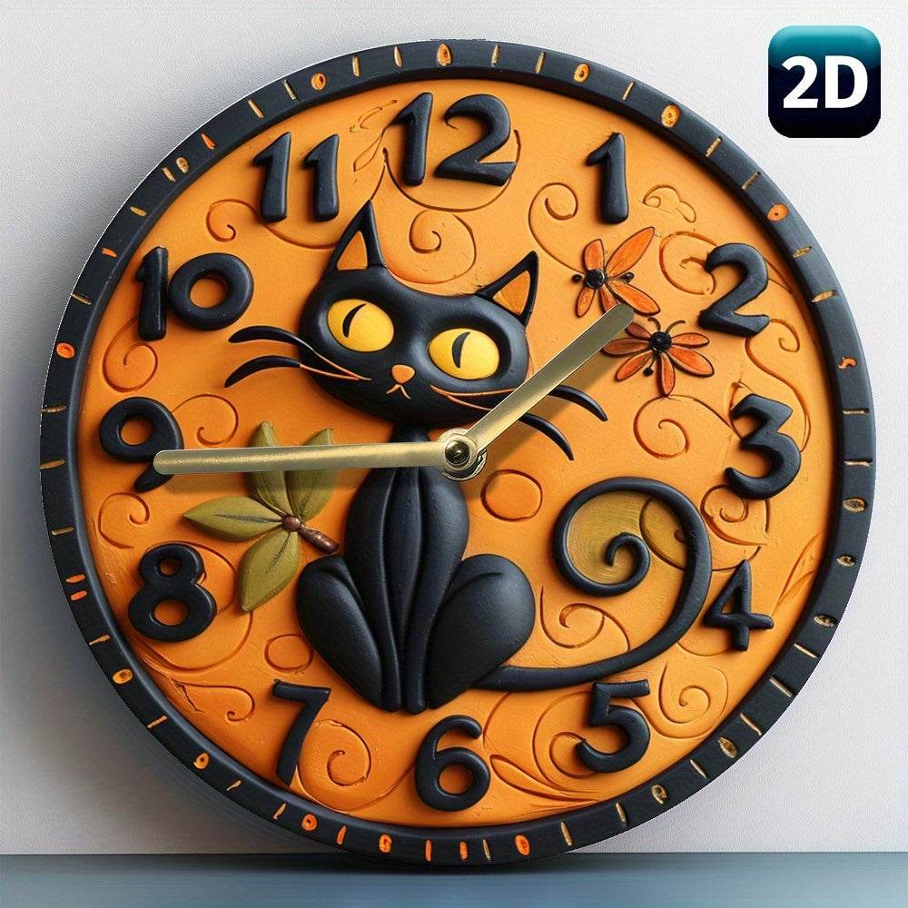 Black Cat Wall Clock Halloween Decor - Image 4