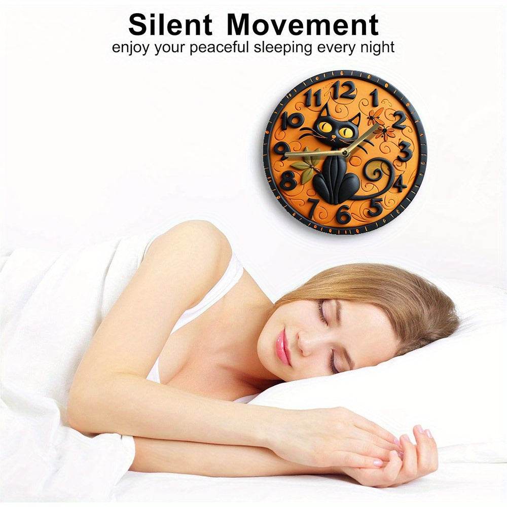 Black Cat Wall Clock Halloween Decor - Image 5