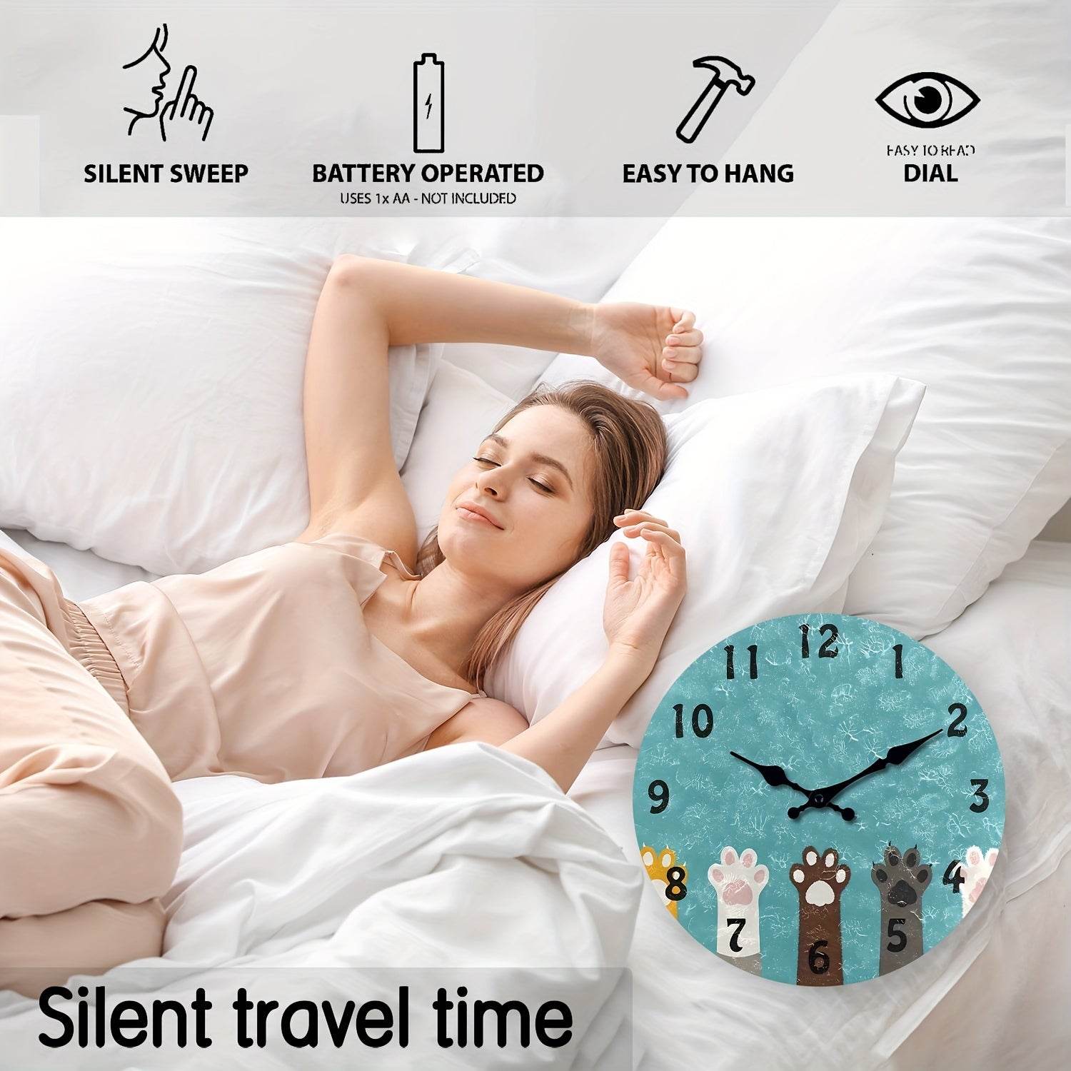 Charming Cat Paw Print Silent Wall Clock Perfect Pet Lovers Decor - Image 5