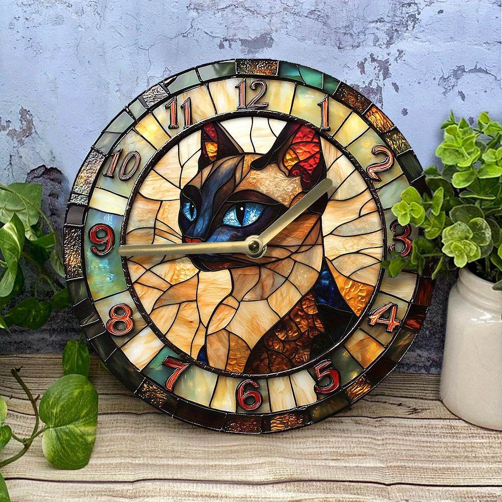 Charming Siamese Cat Silent Wall Clock Decor