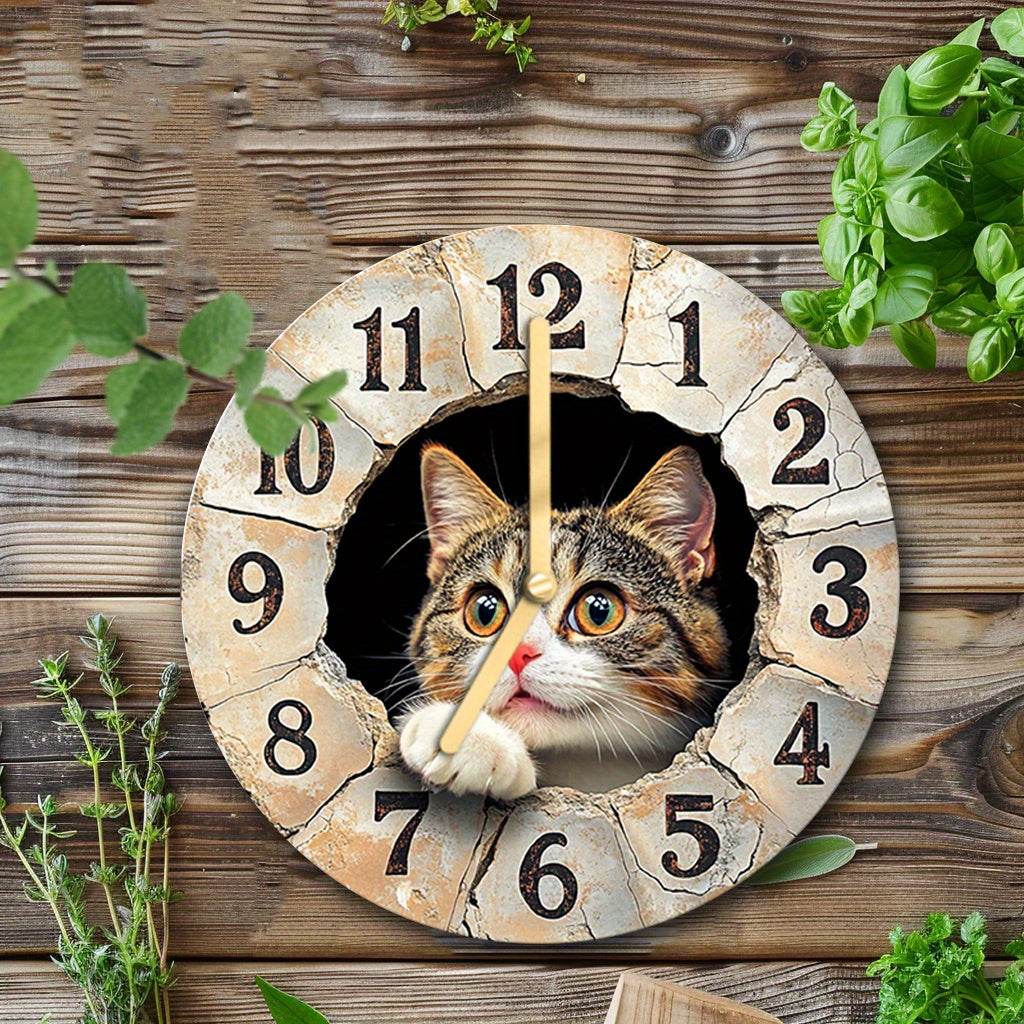 Charming Silent Cat Wall Clock Easy Hanging Decor