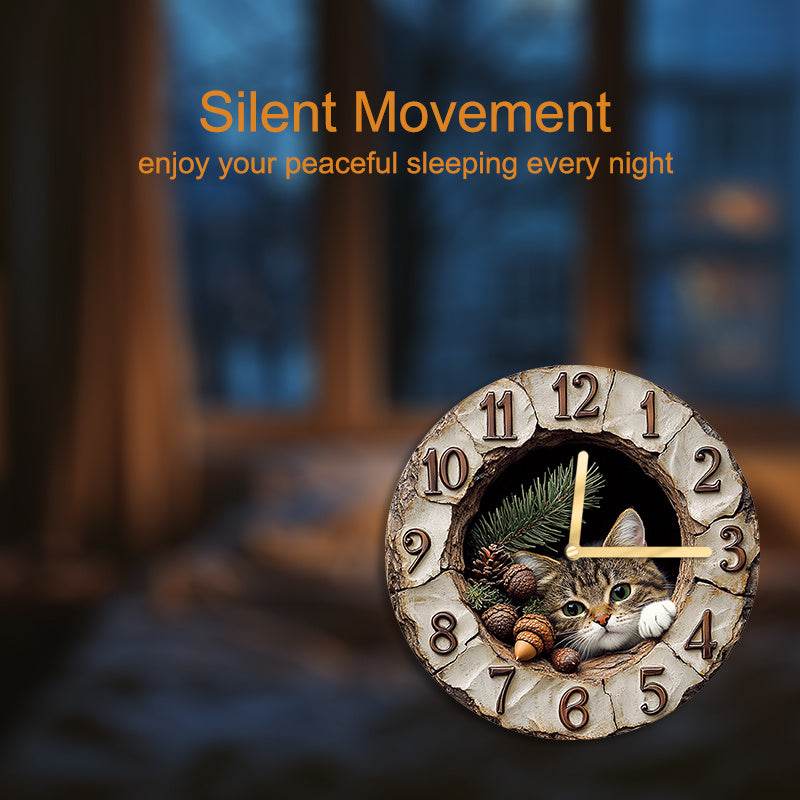 Charming Wall Clock with Cat Plush and Stucco Niche - Image 4