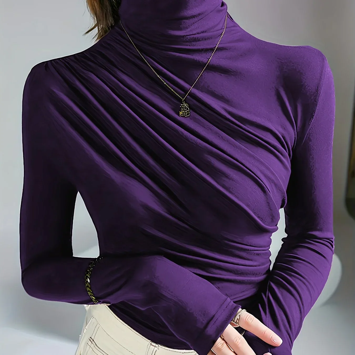 Ruched High Neck Top - Image 3