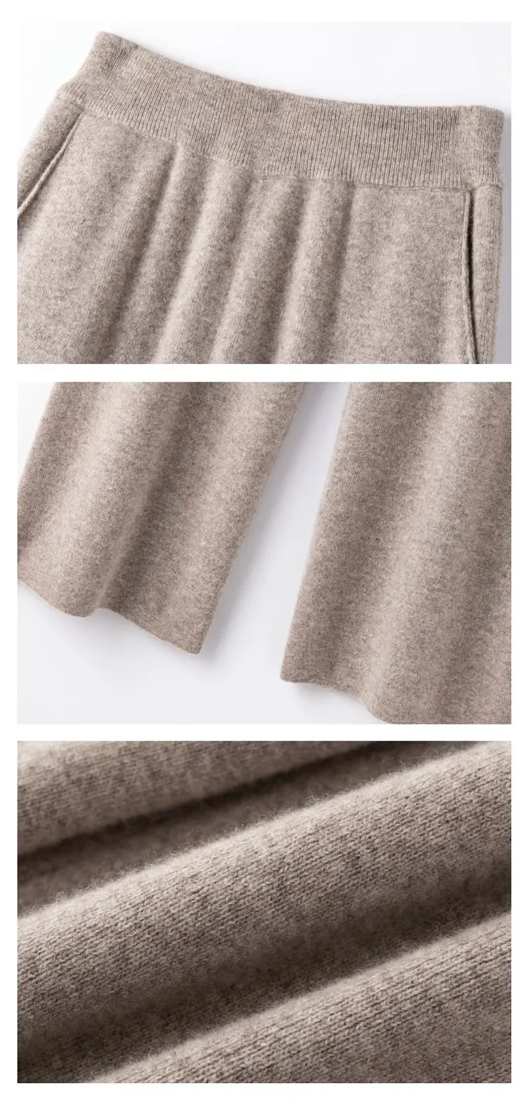 Elegant Pure High Waist Drooping Wide-Leg Pants Women's Outer Wear with Pockets Baggy Straight Trousers Knitted Mop Trousers - Image 12