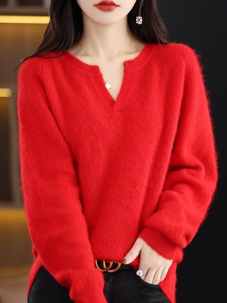 Elegant V-Neck Mink Cashmere Sweater - Image 13
