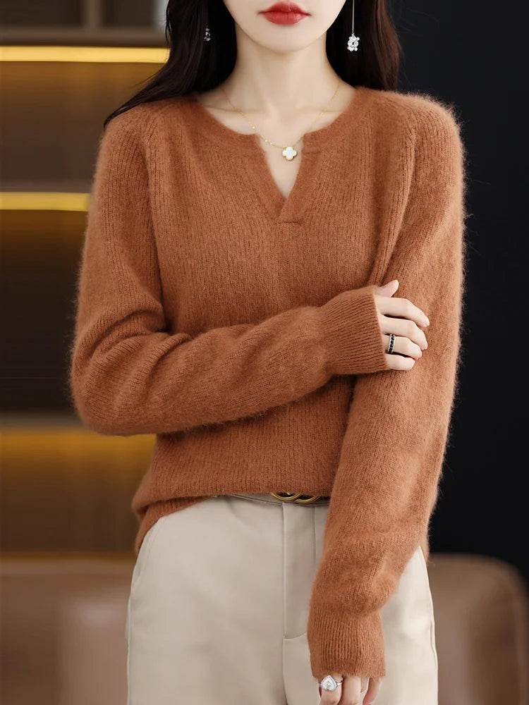 Elegant V-Neck Mink Cashmere Sweater - Image 29