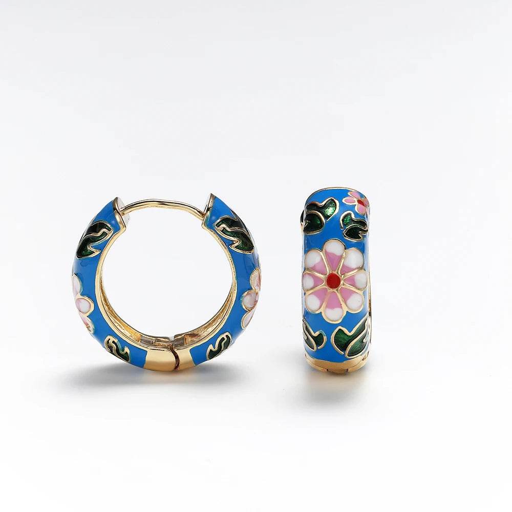 Enamel Floral Hoop Earrings - Image 23