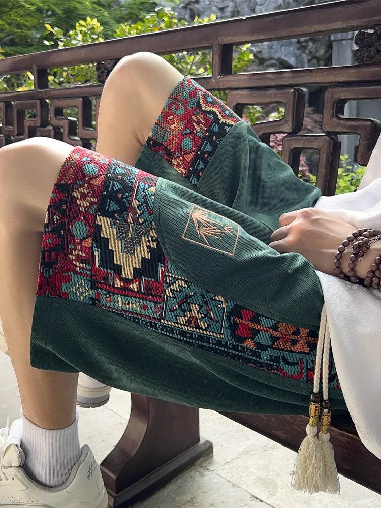Ethnic Patchwork Drawstring Shorts - Image 19