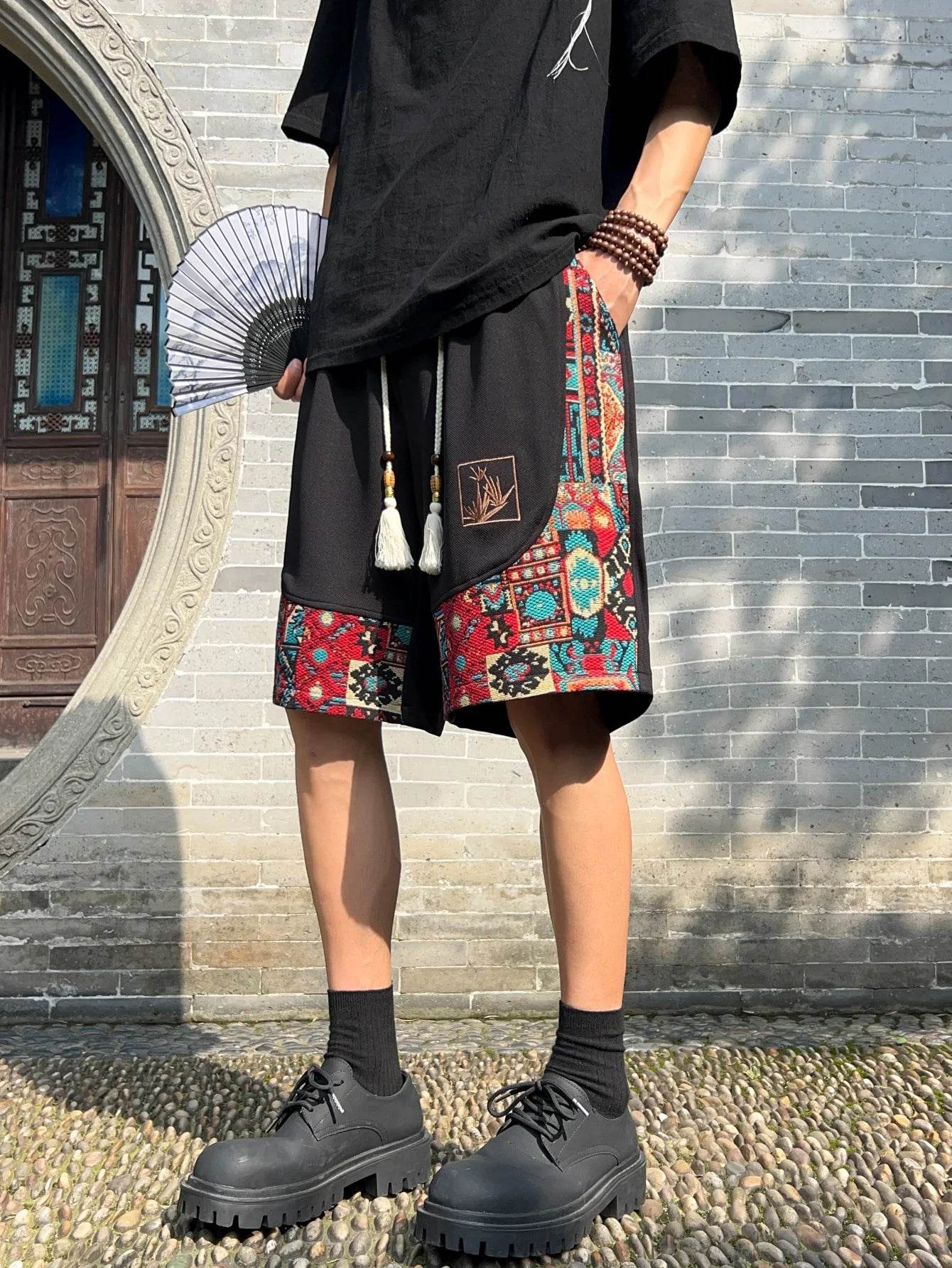 Ethnic Patchwork Drawstring Shorts - Image 9