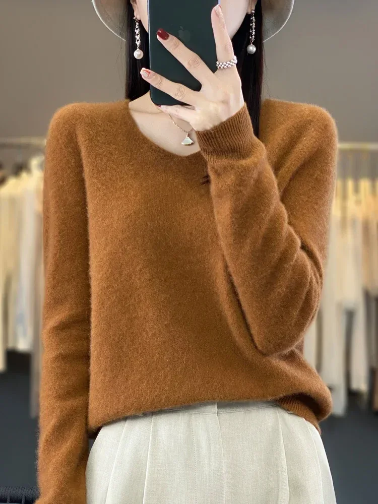 Fashion100% Merino Wool Sweater Cashmere  Pullover Women Knitwear V-Neck Long Sleeve  Autumn Winter Fashion Basic Clothing  Tops - Image 22