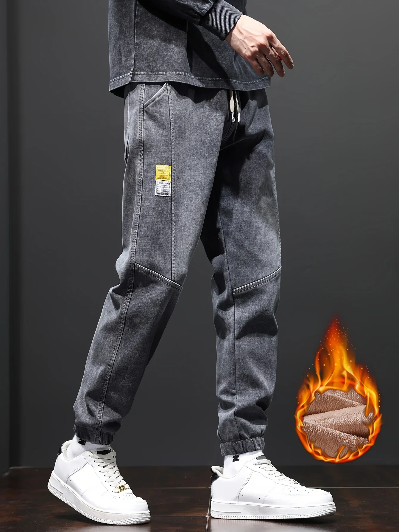 Fleece-Lined Stretch Denim Joggers - Image 2