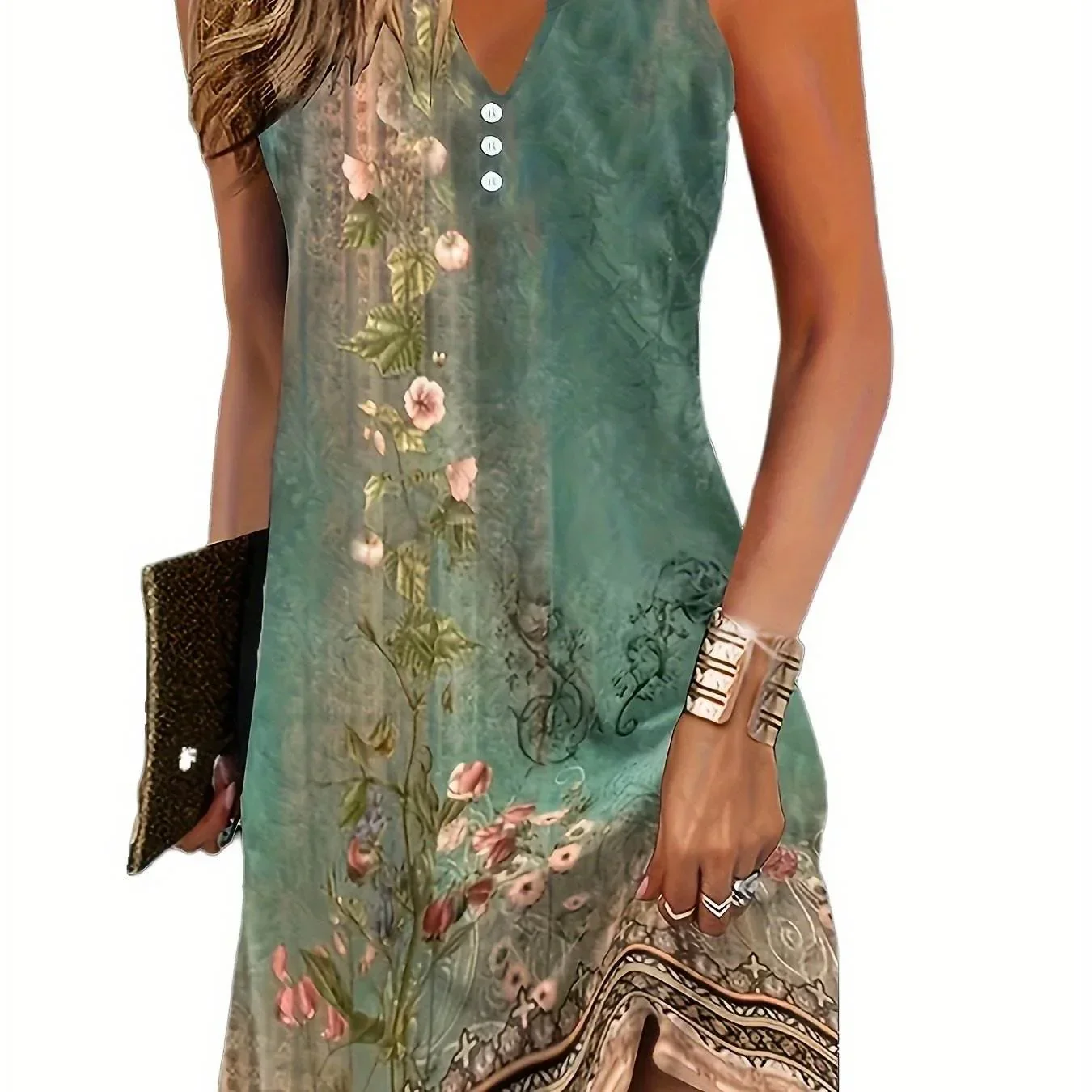 Floral Notched-Neck Midi Dress - Image 8