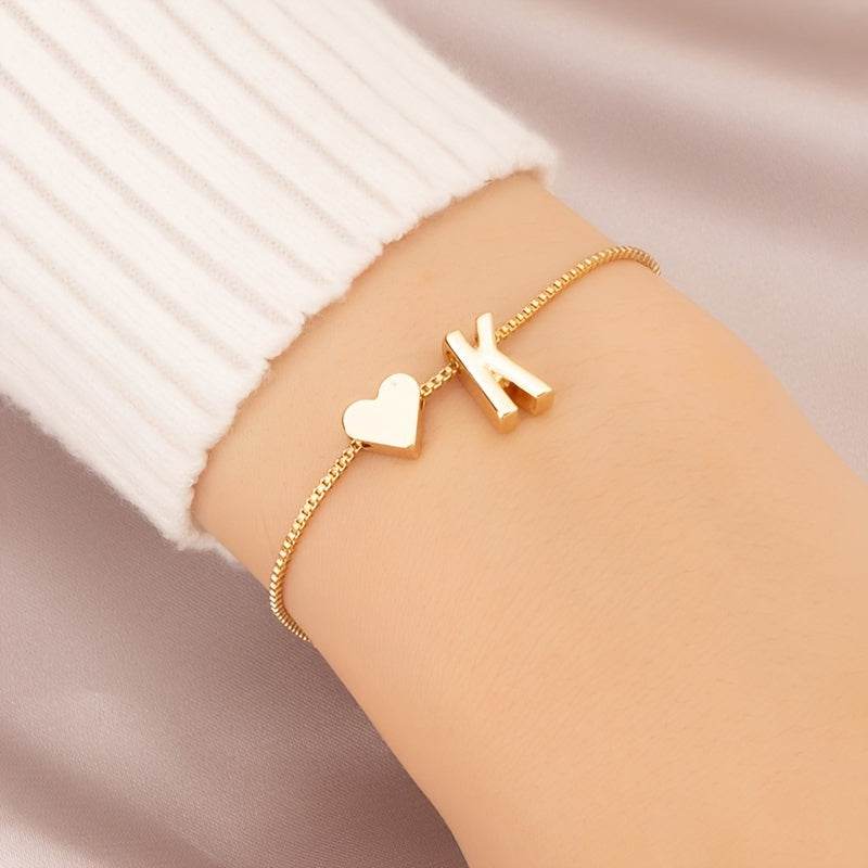 Gold Heart Initial Bracelet - Image 19