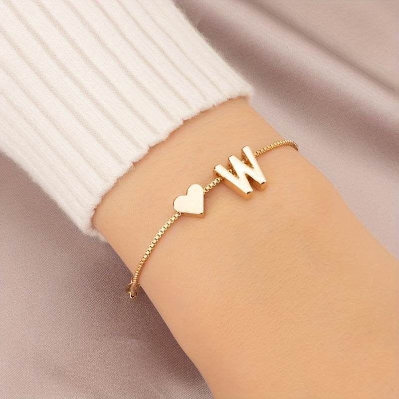Gold Heart Initial Bracelet - Image 28