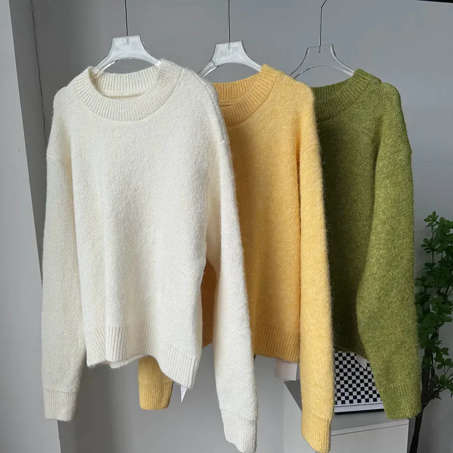 Hirsionsan 2025 New Soft Loose V Or O Neck Knitted Sweaters Women Winter Solid Female Pullovers Warm Basic Knitwear Jumper - Image 44