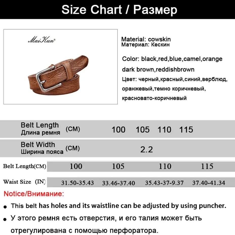 MaiKun Thin Belts for Women Unisex Genuine Leather Belt Female Metal Pin Buckle Belt - Image 8