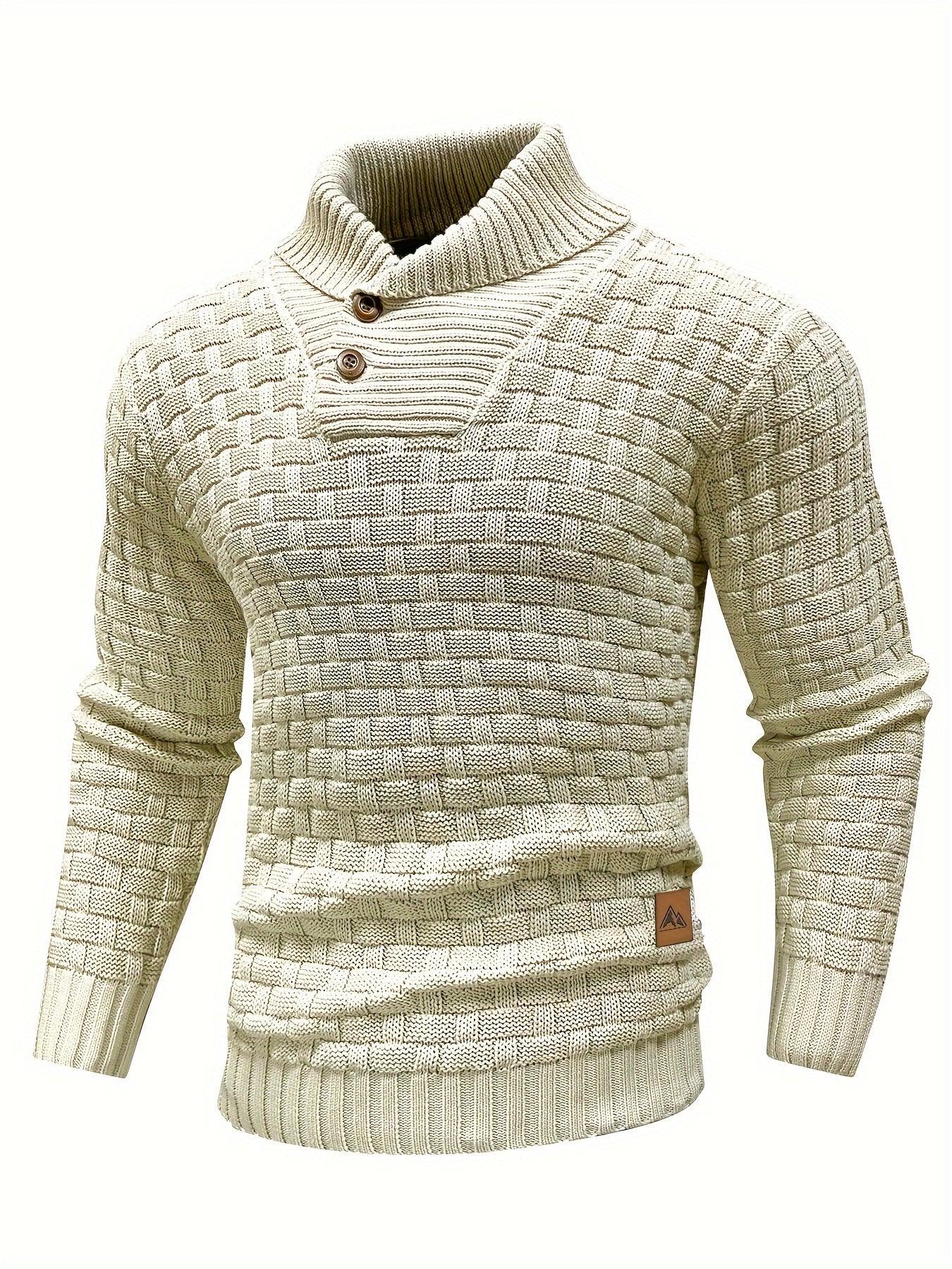 Men's Casual Waffle Pattern High Stretch Sweater, Chic Mature Pullover Sweater For Fall Winter - Image 10