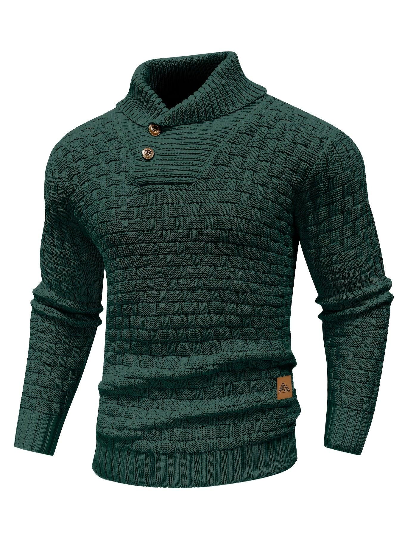 Men's Casual Waffle Pattern High Stretch Sweater, Chic Mature Pullover Sweater For Fall Winter - Image 11