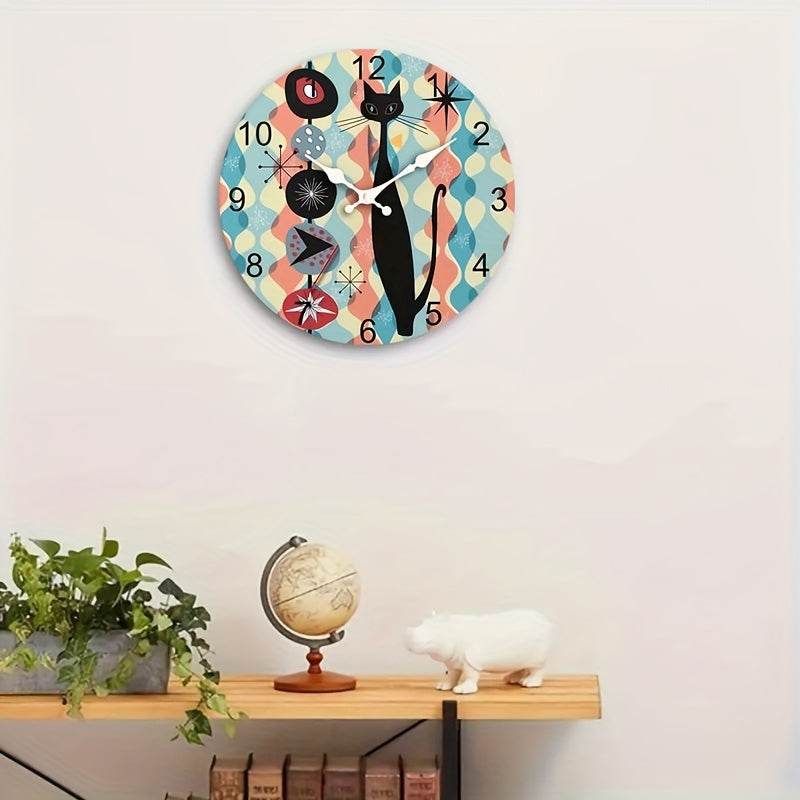MidCentury Modern Silent Quartz Cat Wall Clock - Image 2