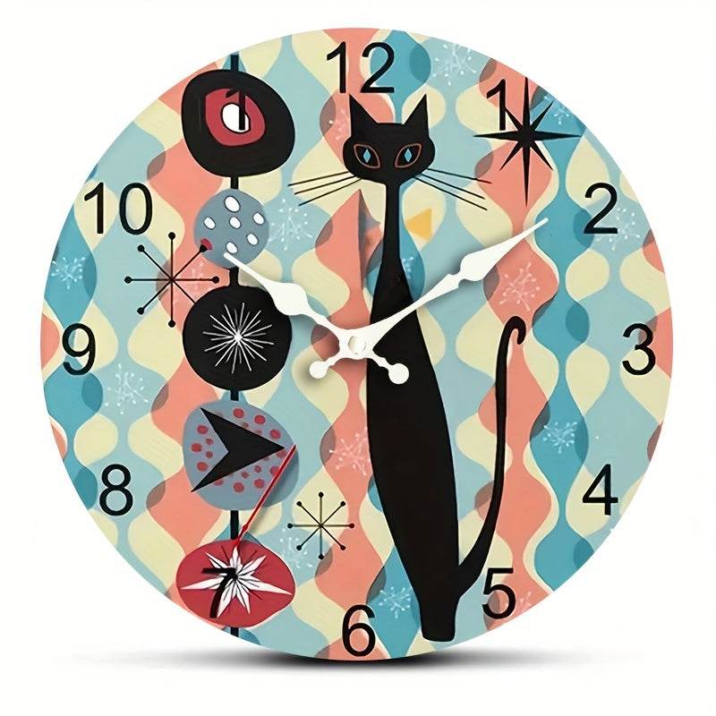 MidCentury Modern Silent Quartz Cat Wall Clock - Image 5