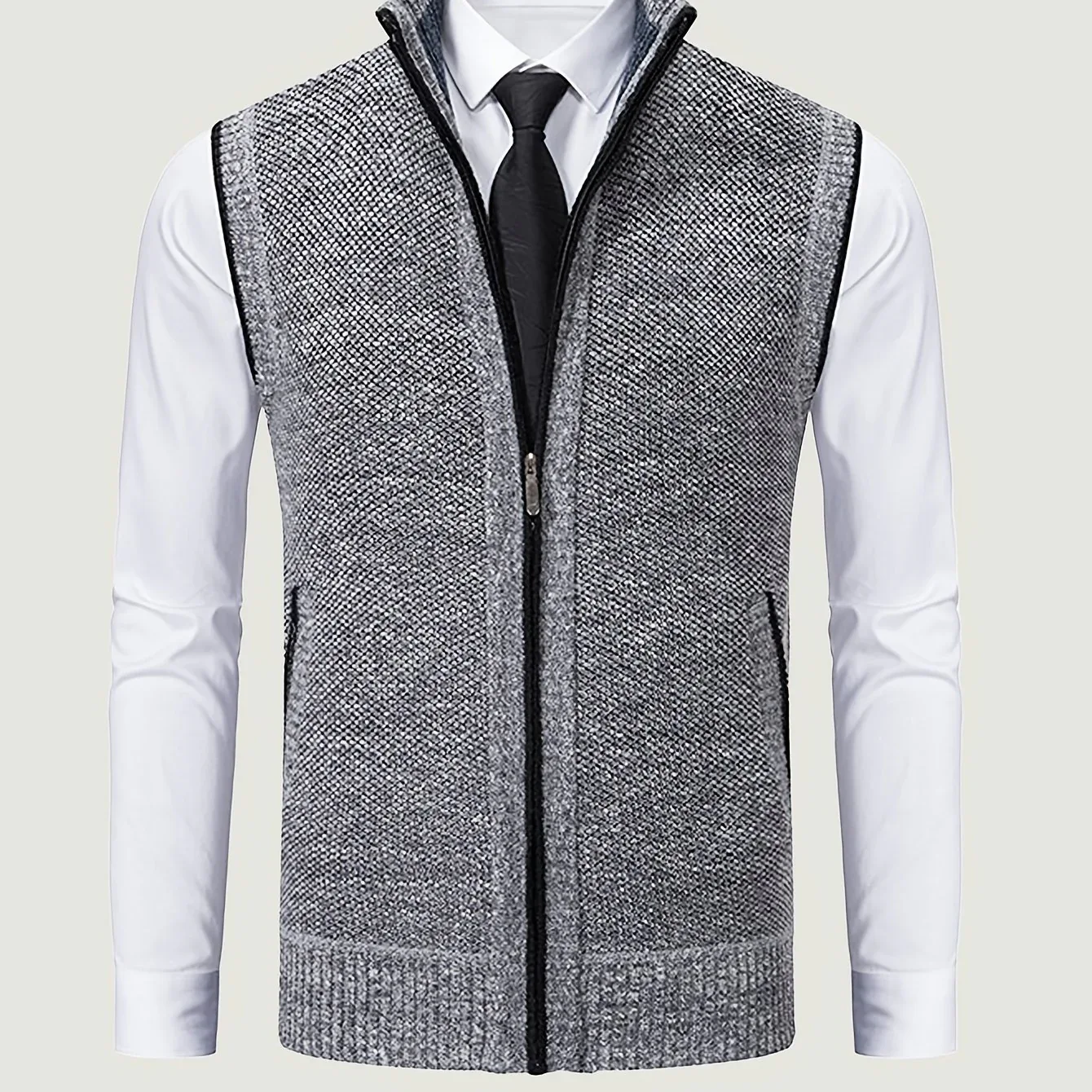 Stand Collar Knit Fleece Vest - Image 19