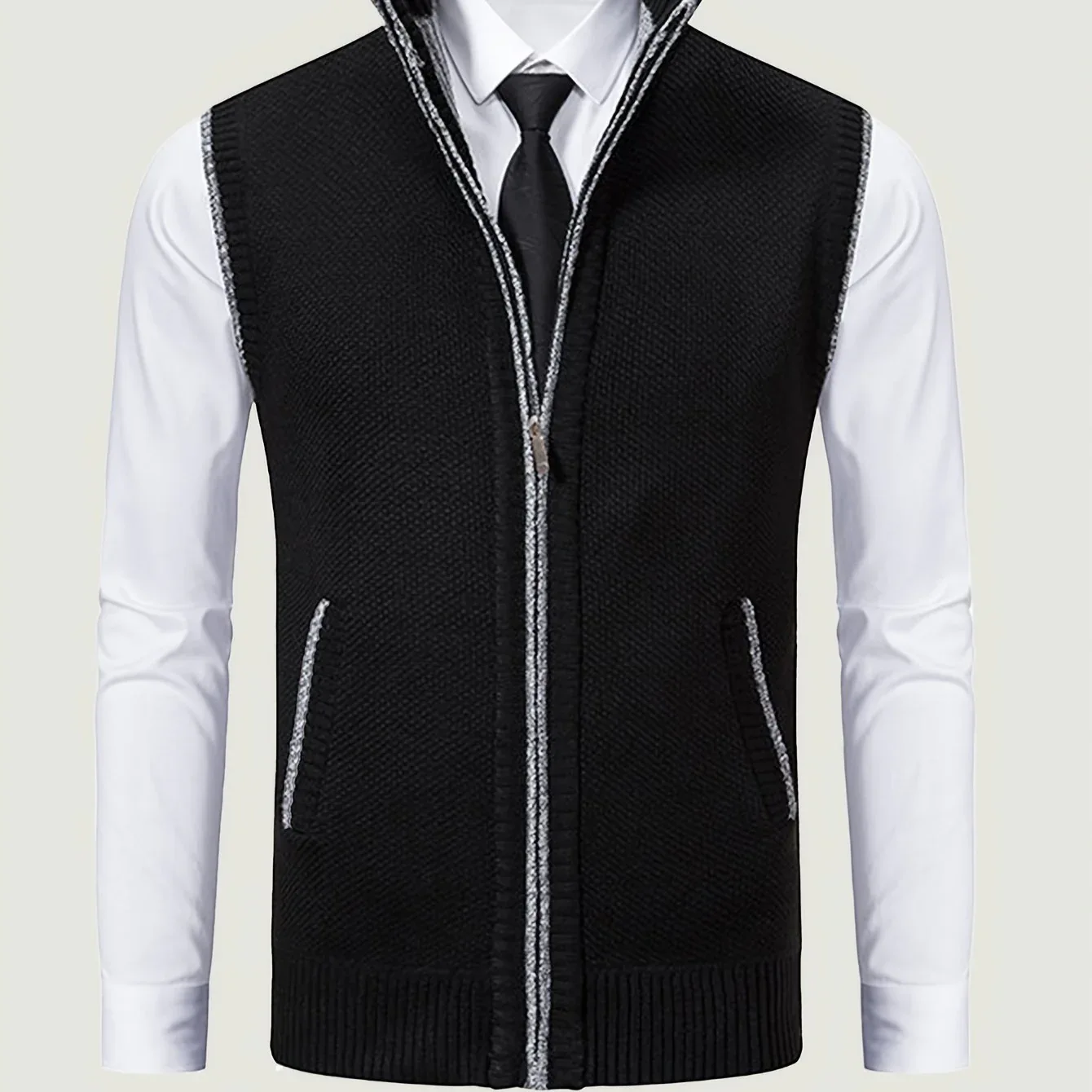 Stand Collar Knit Fleece Vest - Image 2