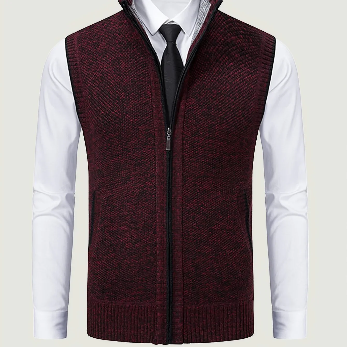 Stand Collar Knit Fleece Vest - Image 21