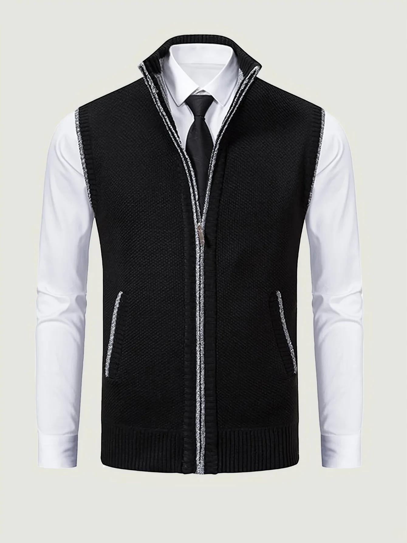 Stand Collar Knit Fleece Vest - Image 26