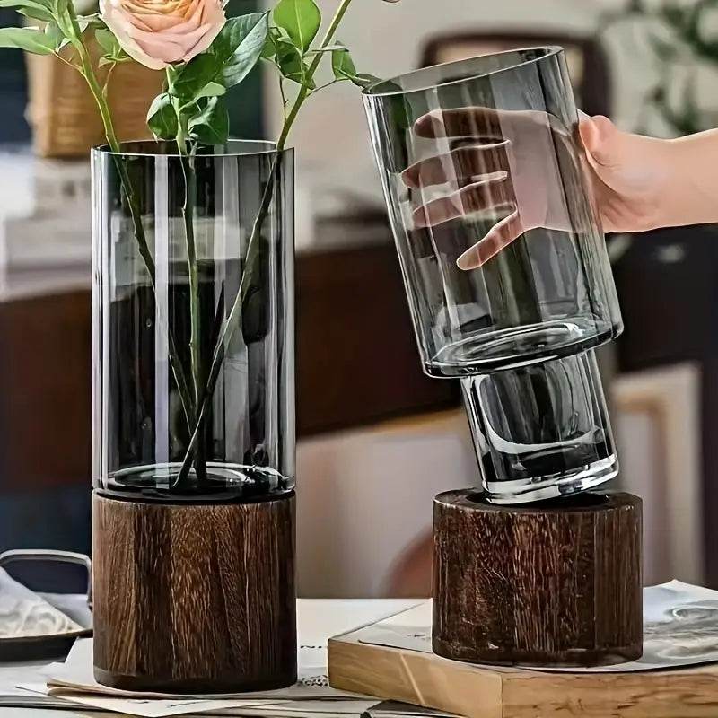 Nordic Elegant Glass Vase (detachable wooden base) - Image 13