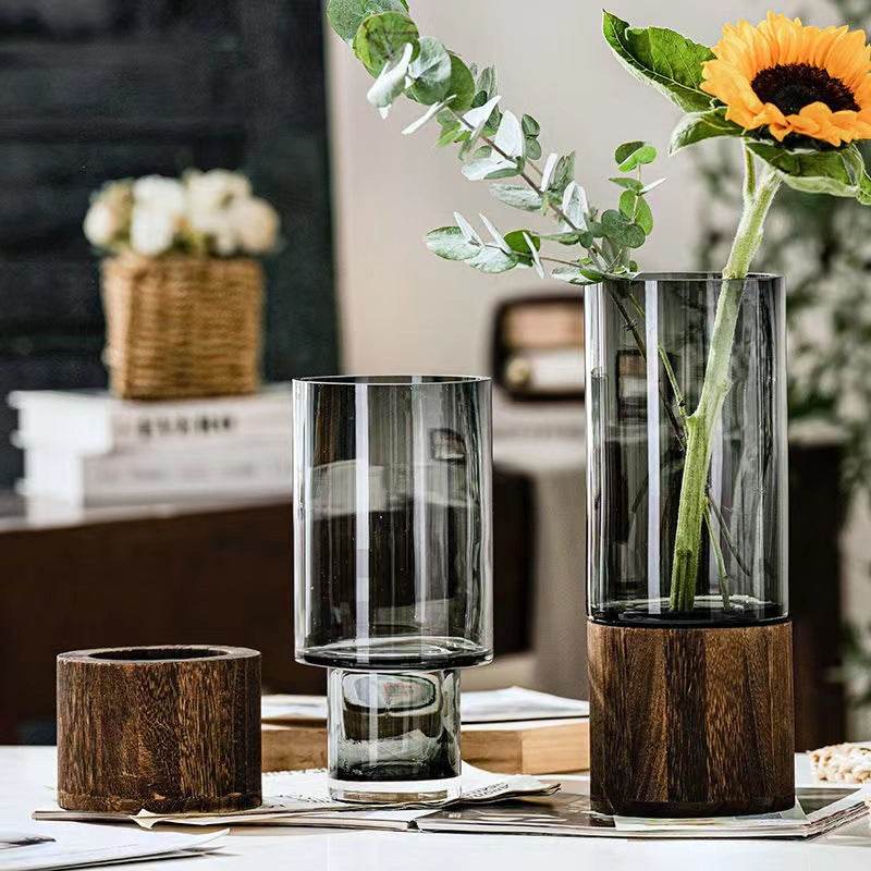 Nordic Elegant Glass Vase (detachable wooden base) - Image 3