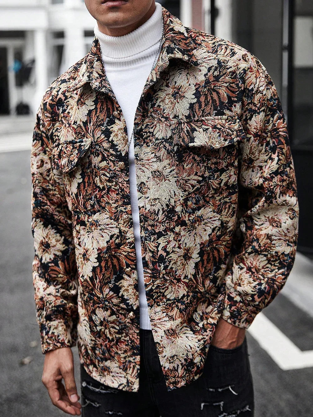 Practical fashion casual floral print men's jacket Loose and comfortable fabrics show the charm of daily travel men's jacket - Image 3