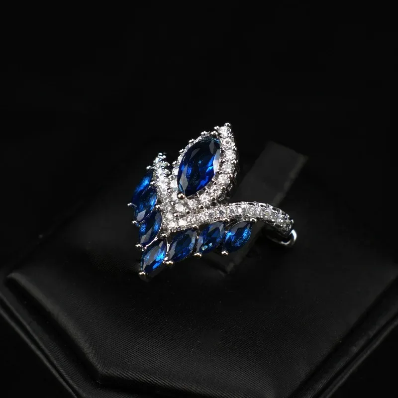 Premium and exquisite crown shaped design water droplet sapphire rings for women luxurious wedding silver 925 blue ring jewelry - Image 8