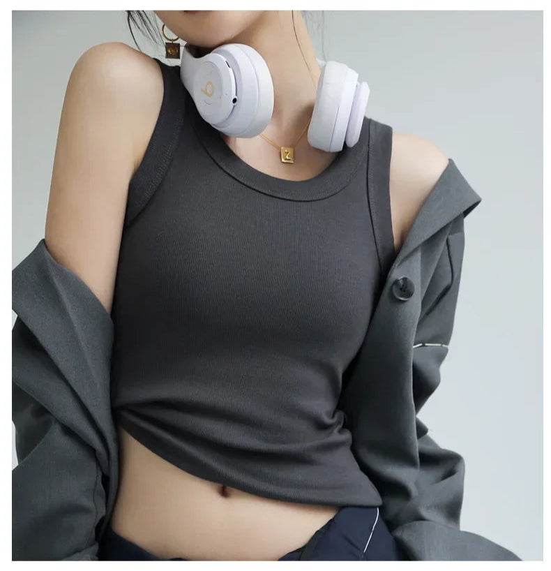 Ribbed Tank Top with Built-in Chest Pad