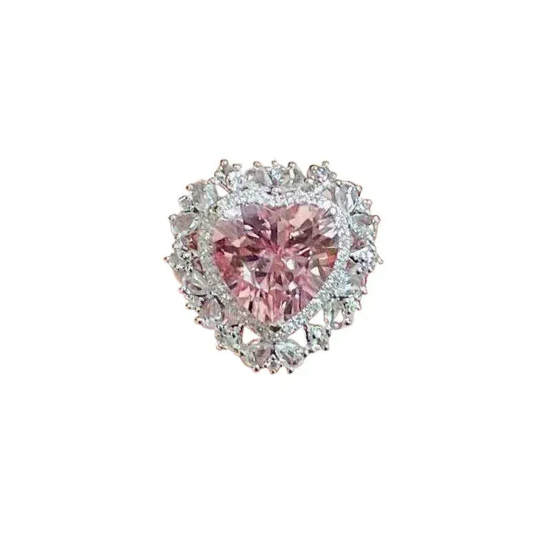 Romantic and creative Full Diamond Pink Gem Heart shaped rings for women Trendy silver 925 Sparkling Ring Engagement Jewelry - Image 6