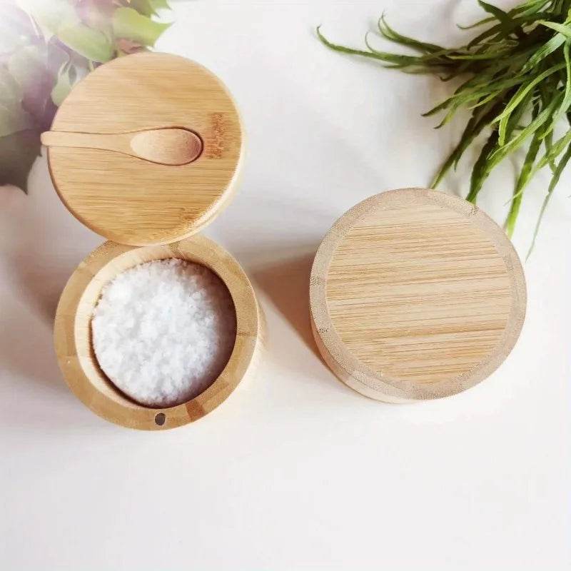 Salt Seasoning Jars Pepper Jar Bamboo Condiment Box Bowl Storage Pot Set Wood Sugar Container Holder Lid Function Multi Bowls - Image 5