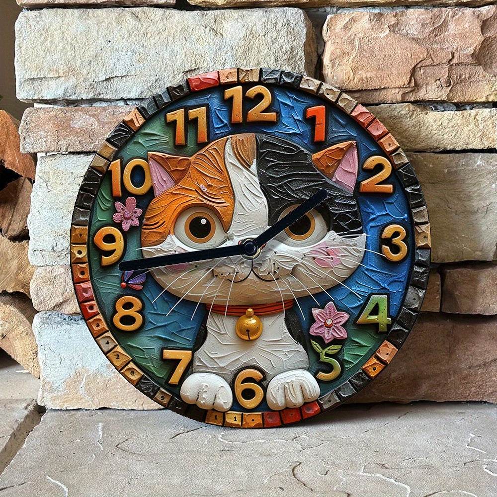 Silent Aluminum Cat Clock Ideal Winter Decor Gift - Image 2