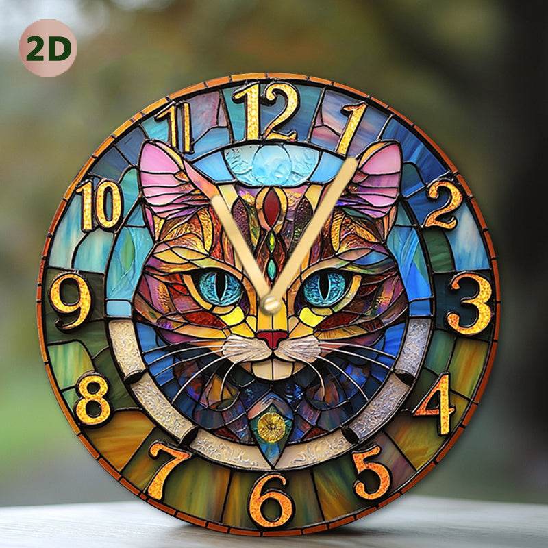 Silent Cat Design Stained Glass Wall Clock - Image 10
