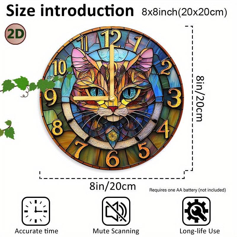 Silent Cat Design Stained Glass Wall Clock - Image 12