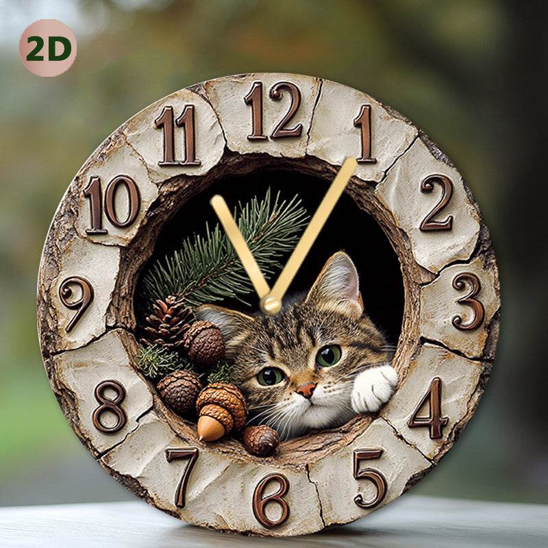Silent Cat Wall Clock with Plush Toy Decor - Image 3