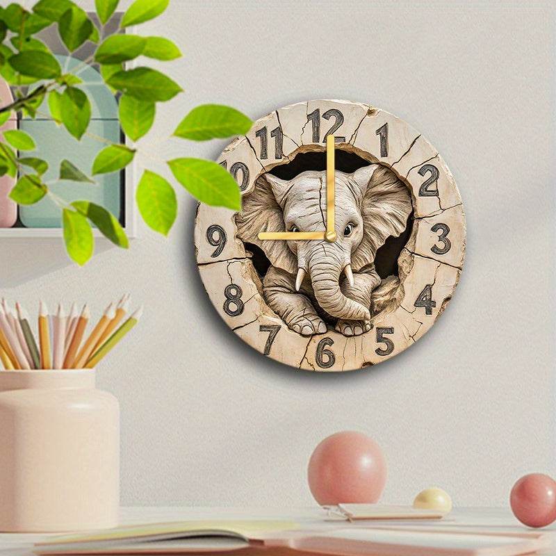 Silent Round Elephant Clock Unique Stucco Texture for Holiday Decor - Image 4