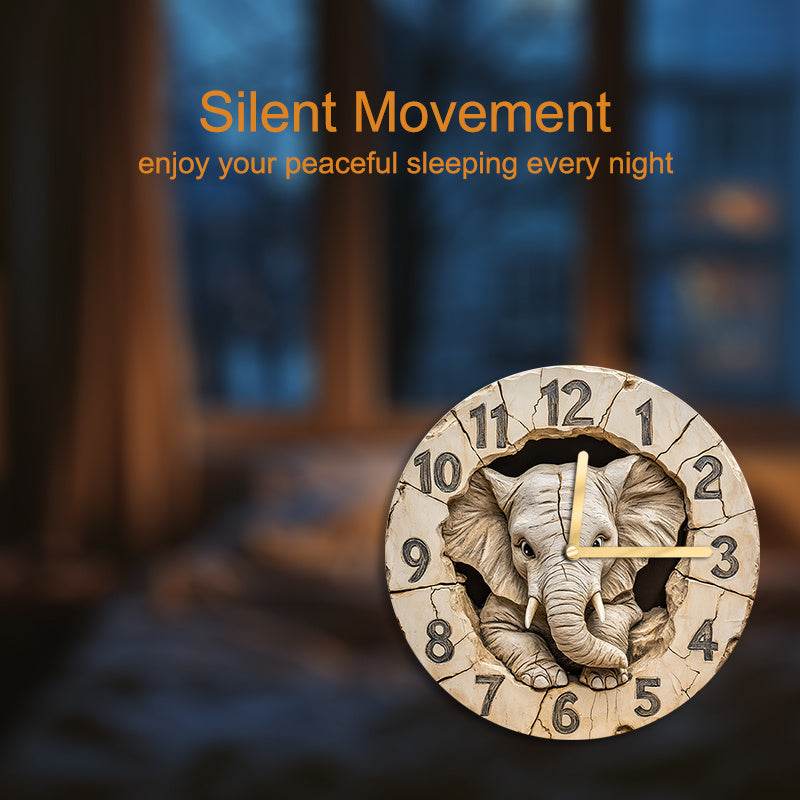 Silent Round Elephant Clock Unique Stucco Texture for Holiday Decor - Image 5