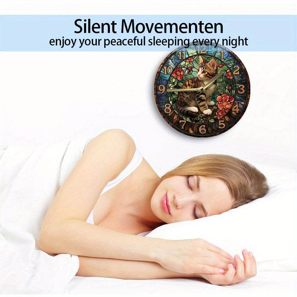 Silent Wooden Kitten Clock Perfect Gift Decor - Image 5