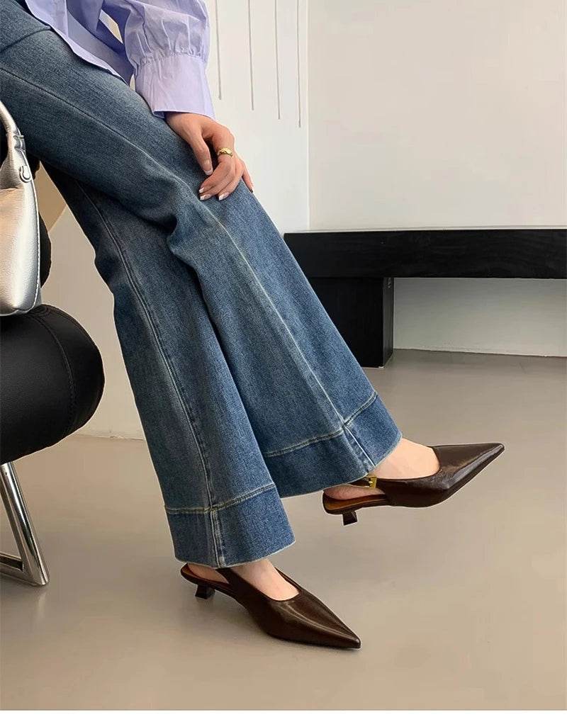Summer Pointed Toe Women Sandals Fashion Singbacks Mules Shoes Ladies Elegant Low Heel Stripper Party Sandalias - Image 15