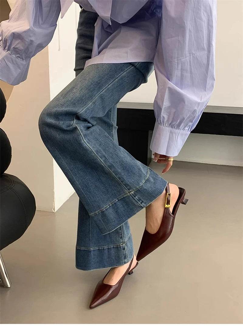 Summer Pointed Toe Women Sandals Fashion Singbacks Mules Shoes Ladies Elegant Low Heel Stripper Party Sandalias - Image 8