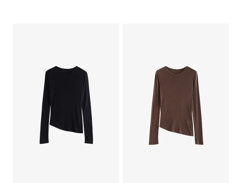 TOYOUTH Women T-shirt 2025 Autumn New Slanted Hem Lyocell Wool Slim Fit Long Sleeve Base Tops - Image 36
