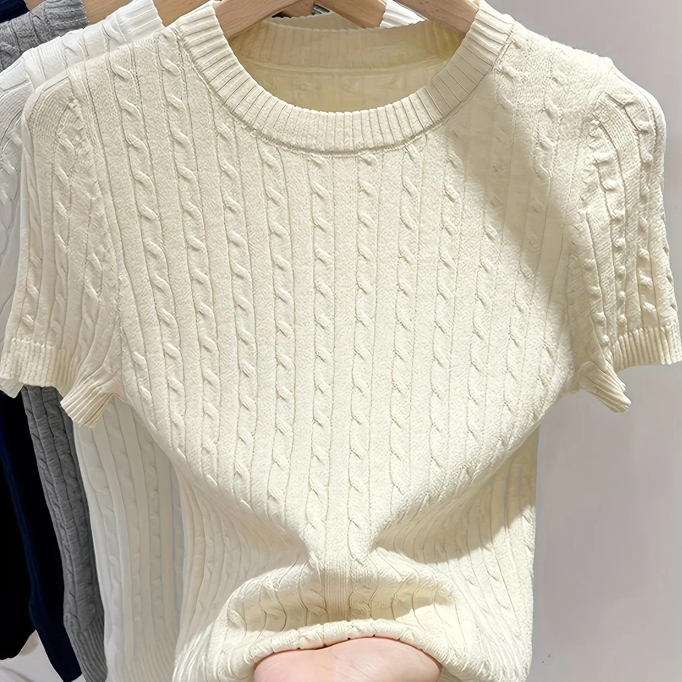 Cable Knit Short Sleeve Sweater - Image 21