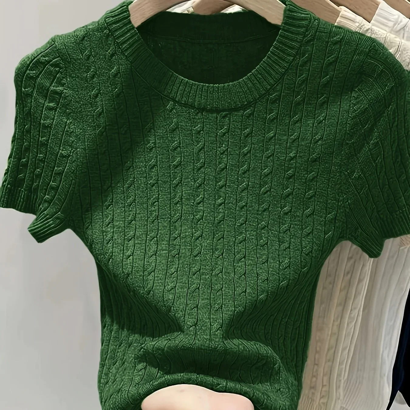 Cable Knit Short Sleeve Sweater - Image 34